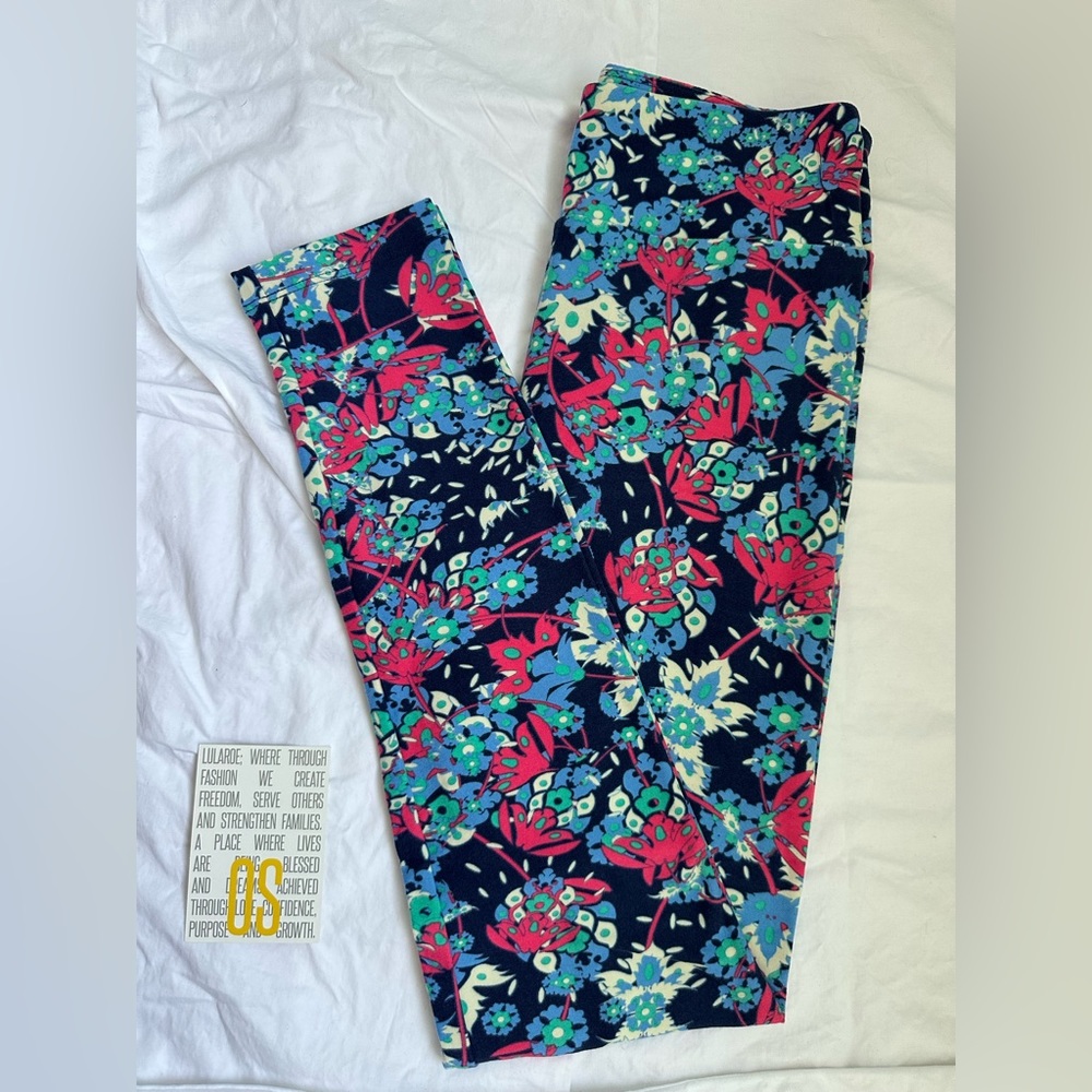 LuLaRoe One Size Leggings - Blue/Pink Floral